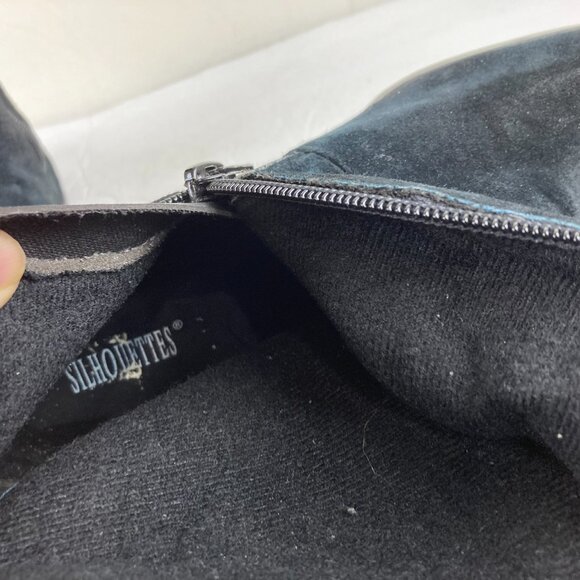 Sillouettes Women Sz 8W Wide Tall Suede Black Leather Riding Boots Low Block - Picture 10 of 11